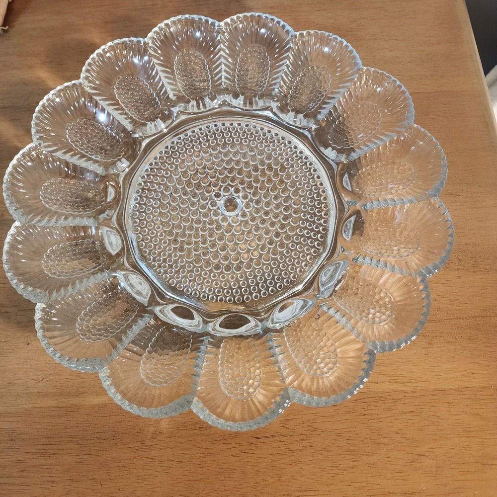 vintage Indiana Glass clear hobnail deviled Egg Plate tray platter dish